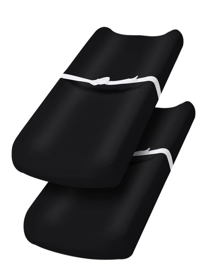 PHF Baby Changing Pad Covers for Boys Girls, 2 Pack Ultra Soft Breathable Microfiber Changing Pad Table Sheets for Most Baby Changing Pads, Black & Black - Image 1